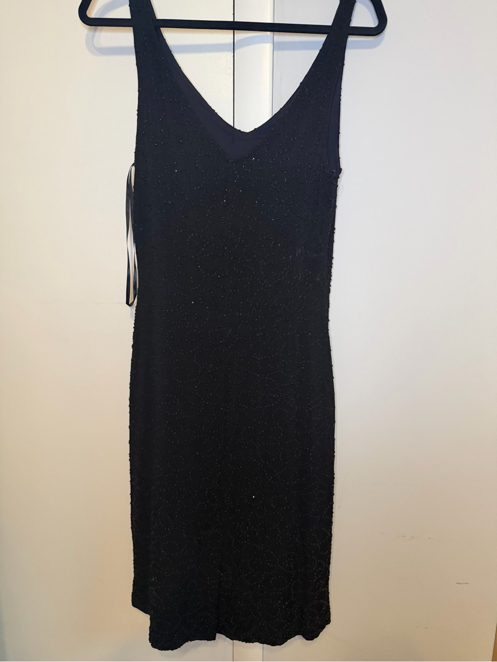 Cache Black Beaded Cocktail Midi Dress